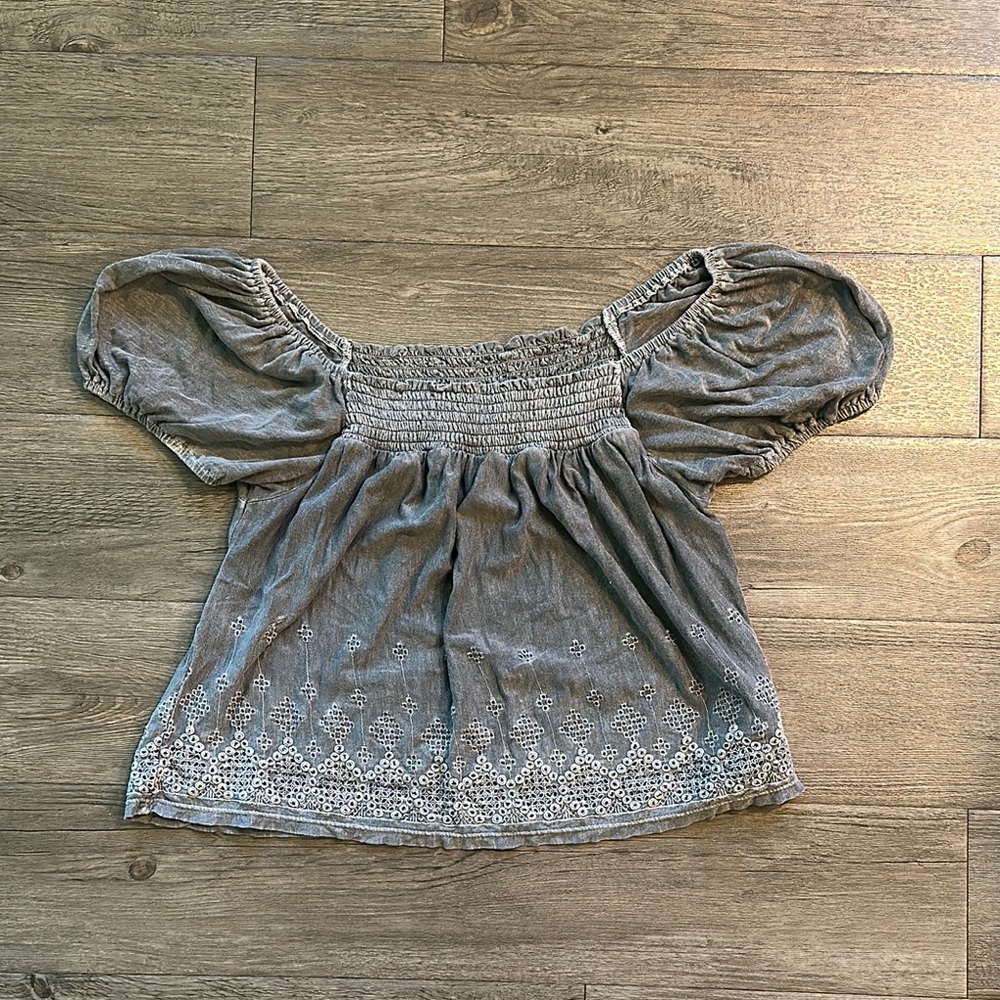 Lucky Brand Gray Smocked Blouse